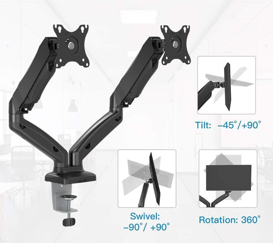 diagram of adjustments for HUANUO HNDSK1 dual monitor stand